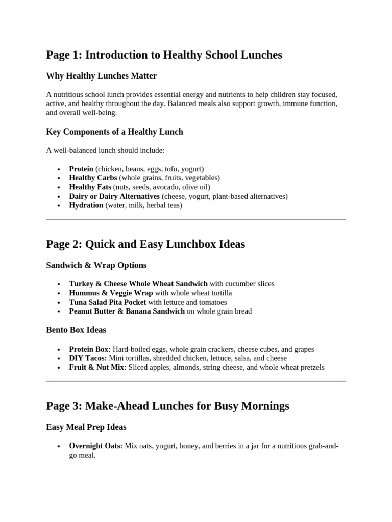 Easy Ideas For Healthy School Lunches | PDF | Lunch | Fruit