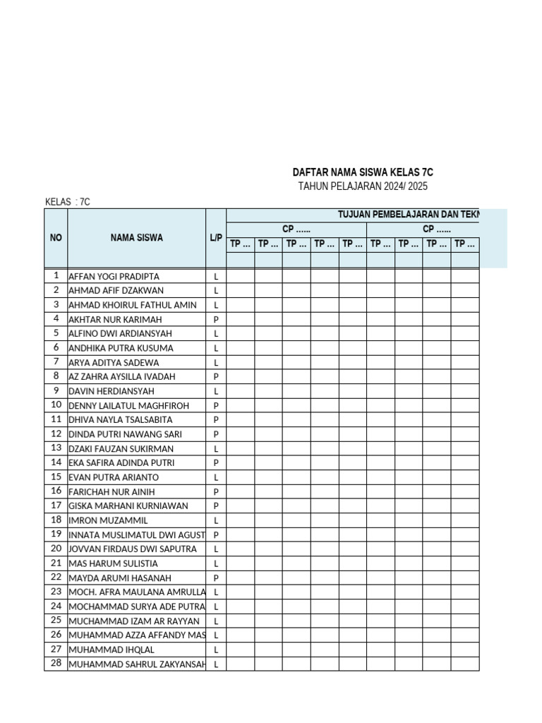 Daftar Nama Siswa Kelas 7C | PDF