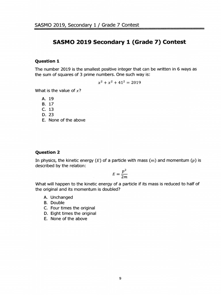 SASMO 2020 Grade 7 Solutions | PDF | Elementary Mathematics | Mathematics