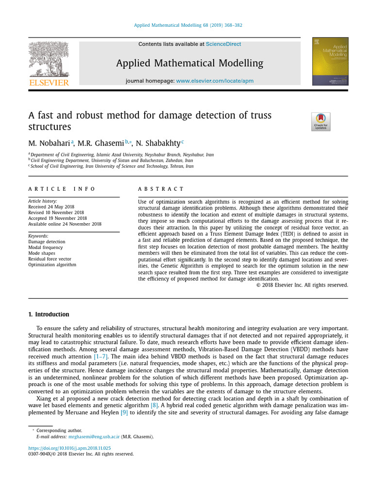 A Fast and Robust Method For Damage Detection of Truss Structures | PDF ...
