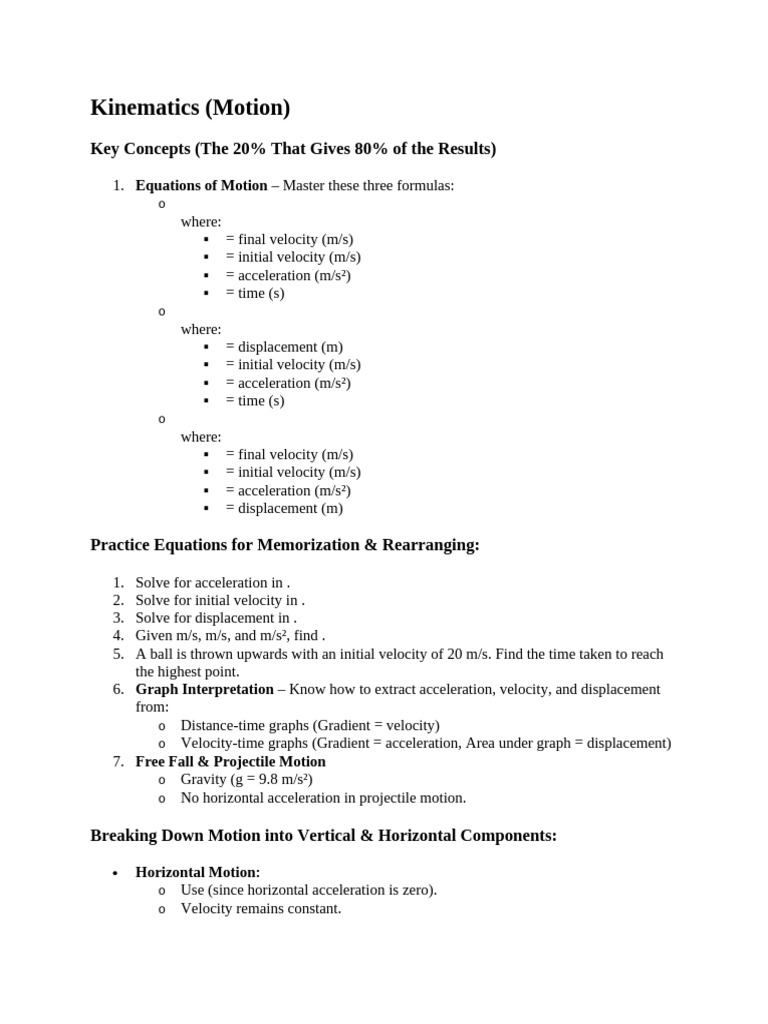 Kinematics and Dynamics Key Concepts | PDF | Force | Acceleration