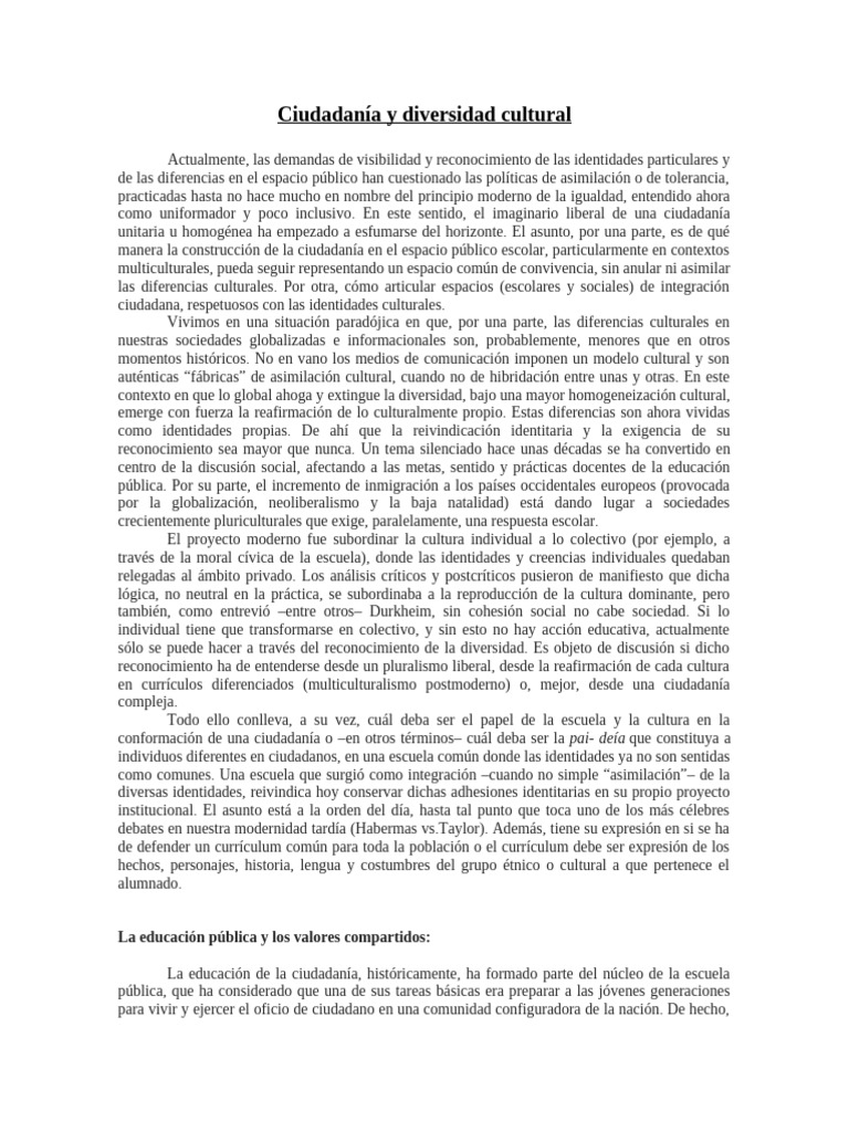 Ciudadanía y Diversidad Cultural en Educación | PDF | Plan de estudios ...