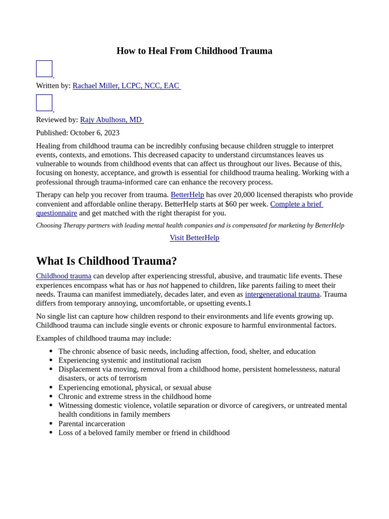 Healing Childhood Trauma: A Guide | PDF | Psychological Trauma ...
