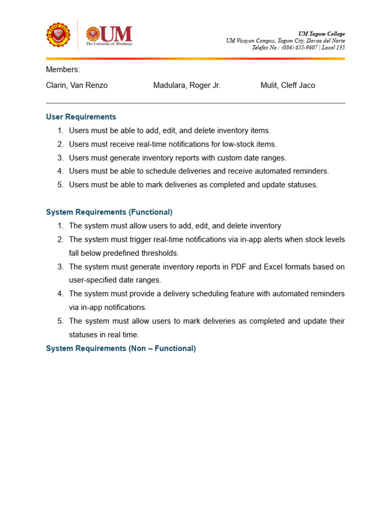 Inventory Management System Requirements | PDF