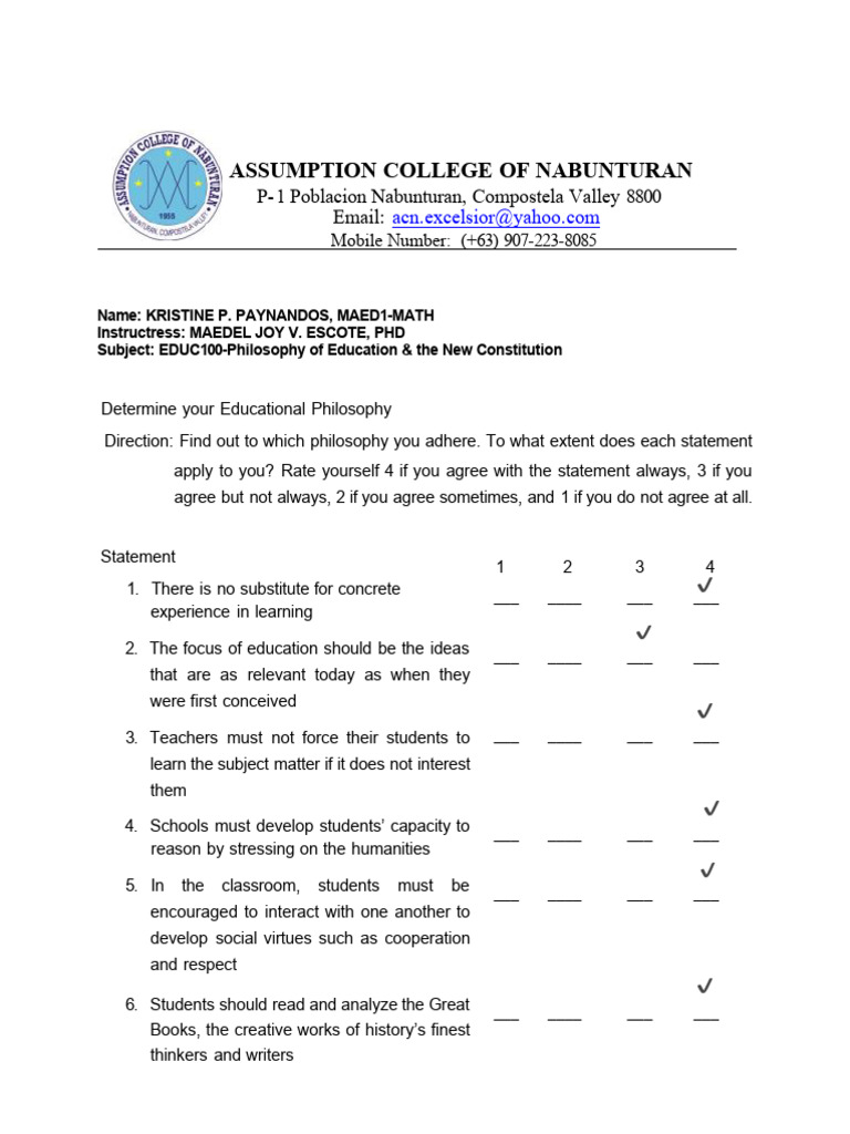 Educational Philosophy Reflection Paper | PDF | Learning | Philosophy ...