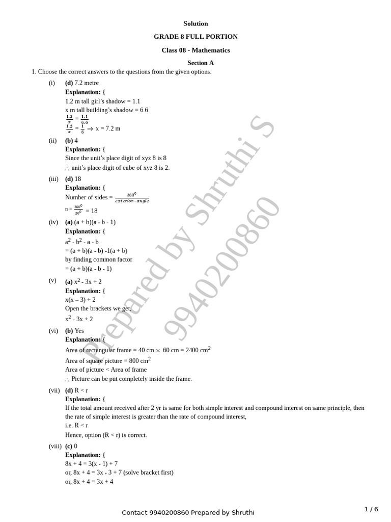 Grade 8 Mathematics Solutions Guide | PDF