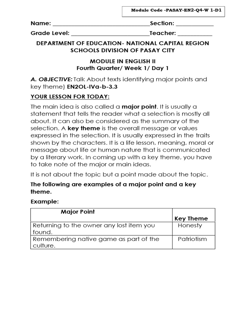 English II Module: Key Themes & Major Points | PDF | Consonant ...