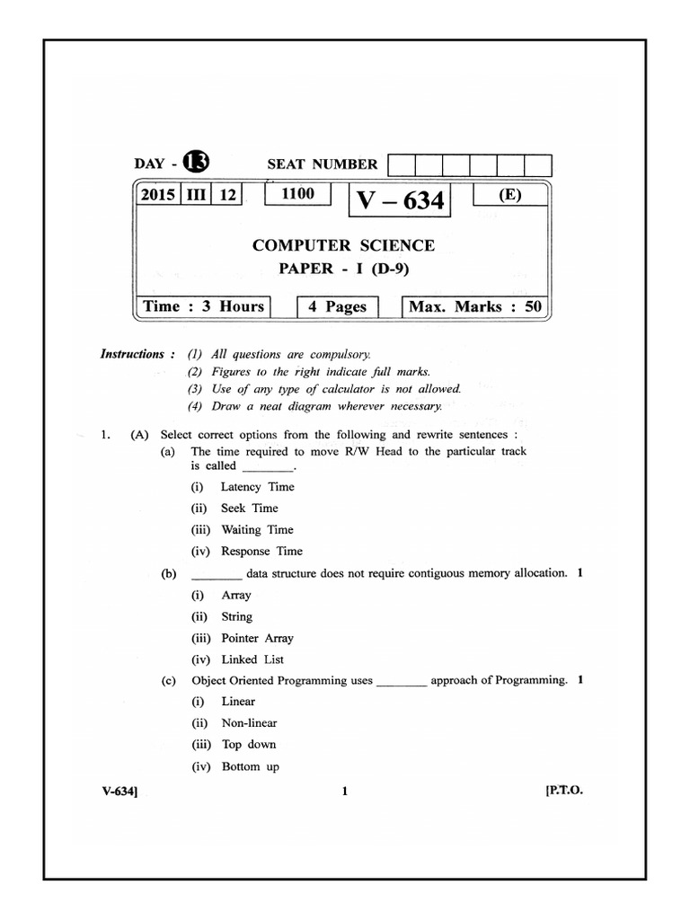 HSC Computer Science Question Paper 1 March 2015 | PDF