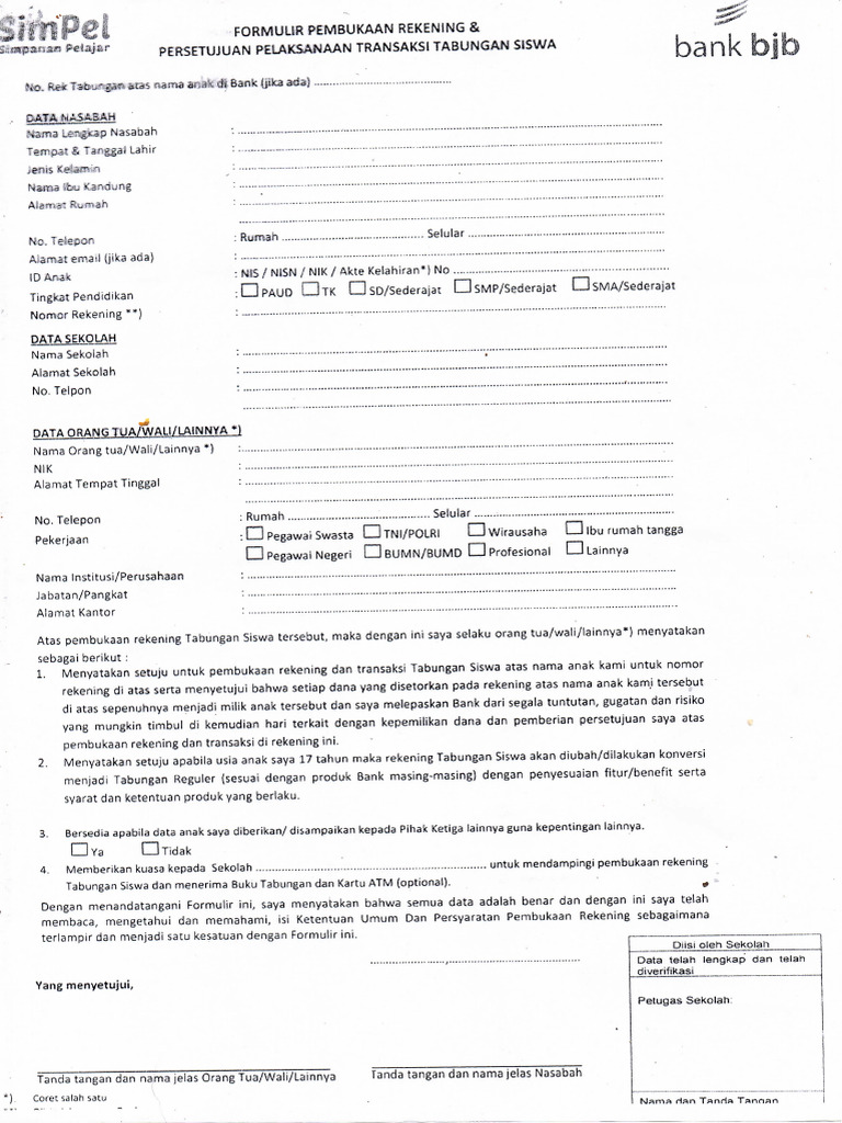 Formulir Pembukaan Rekening Siswa | PDF