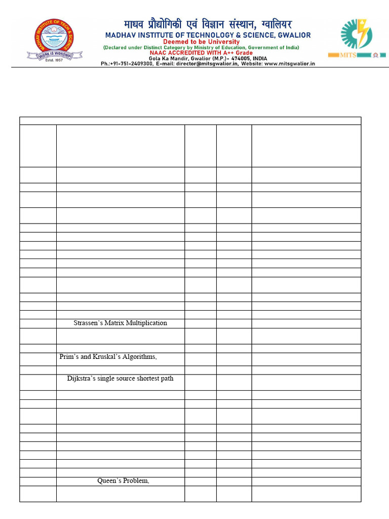 Design & Analysis of Algorithms Plan | PDF | Computational Problems ...