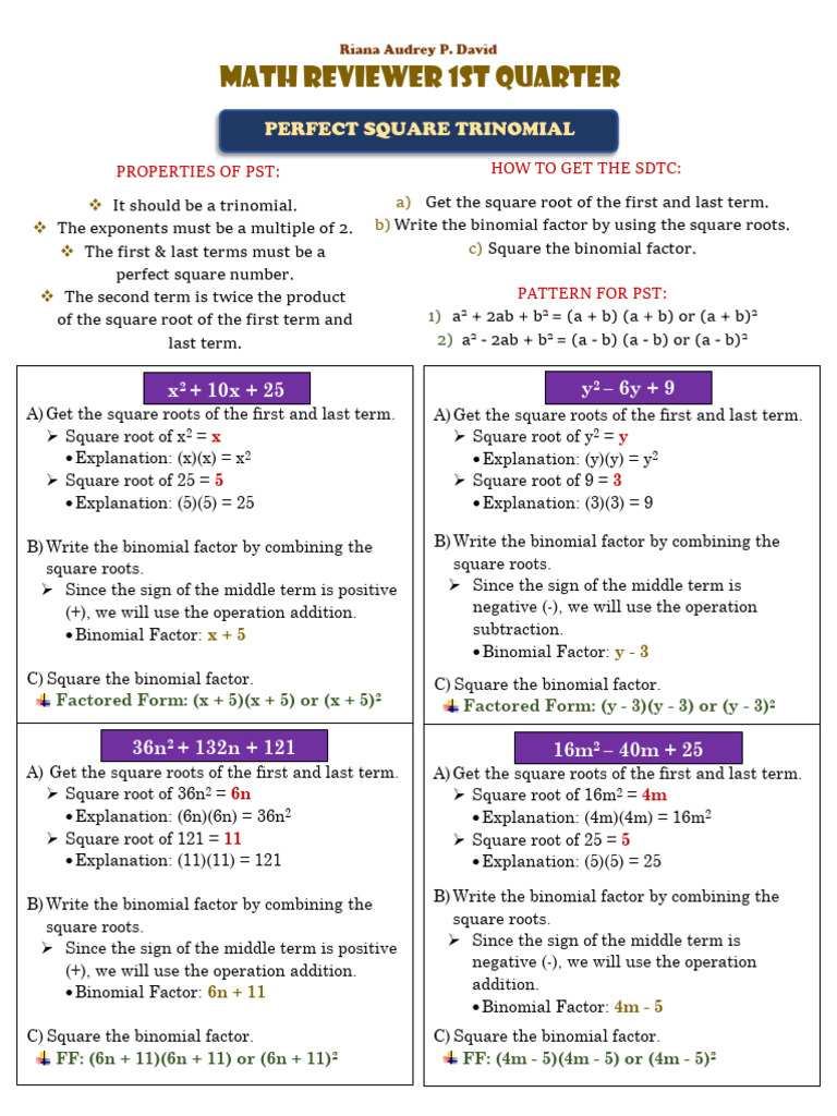 Math Review: Factoring Techniques | PDF | Factorization | Algebra