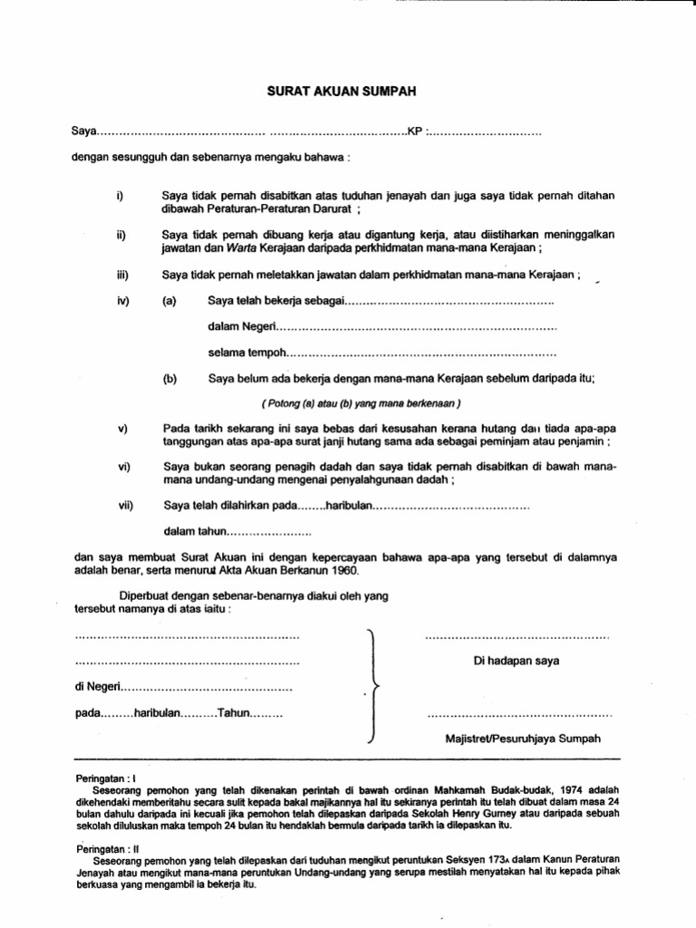 Surat Akuan Sumpah Tiada Kes Litigasi