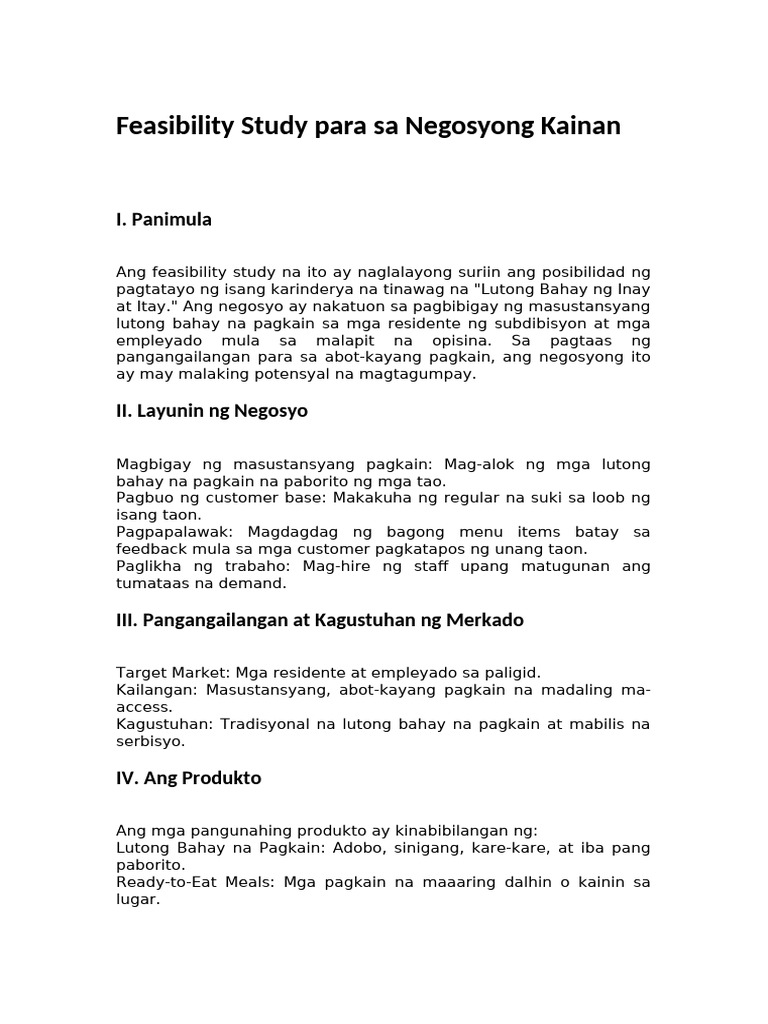 Feasibility Study para Sa Negosyong Kainan | PDF
