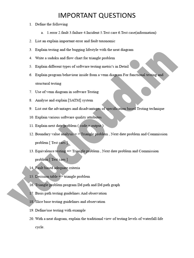 21is63 Important Questions | PDF | Software Testing | Software Engineering