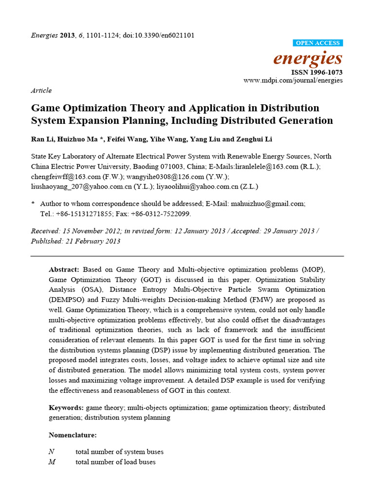Game Optimization in Distribution Planning | PDF | Mathematical ...