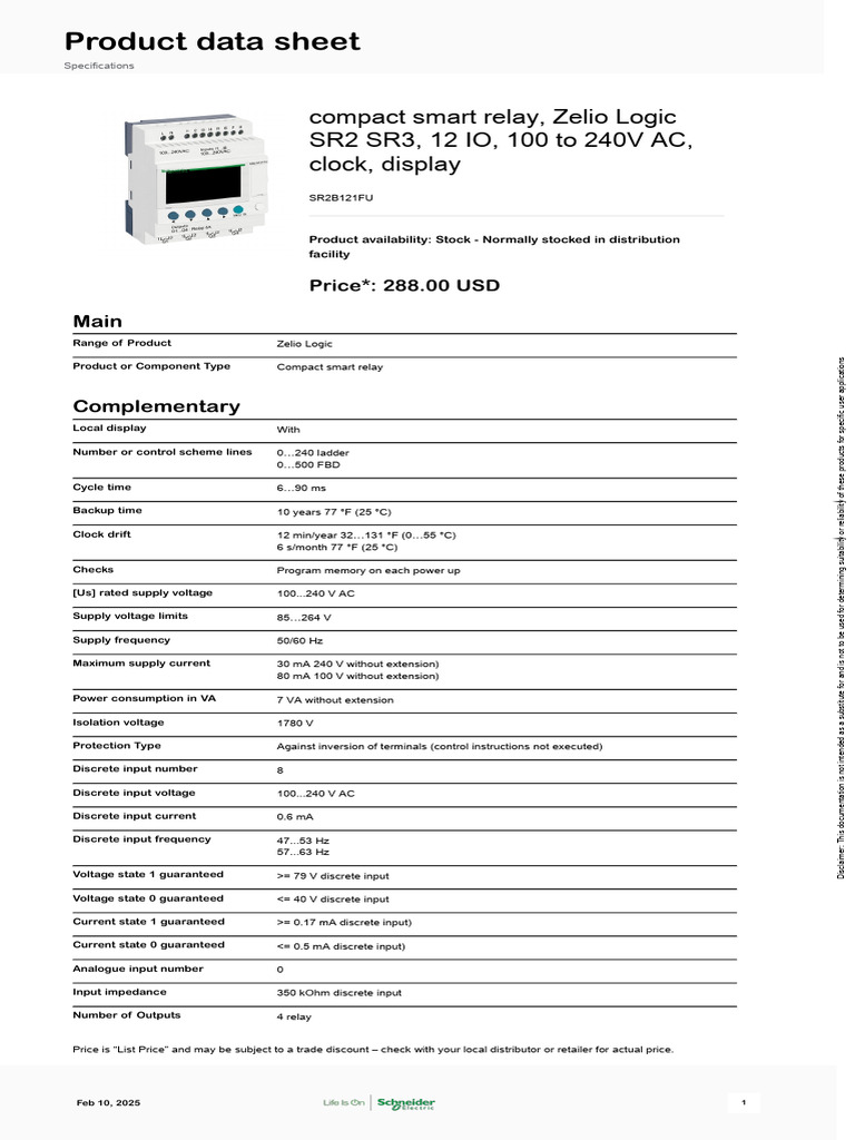 Zelio Logic Compact Smart Relay SR2B121FU | PDF | Relay | Alternating ...