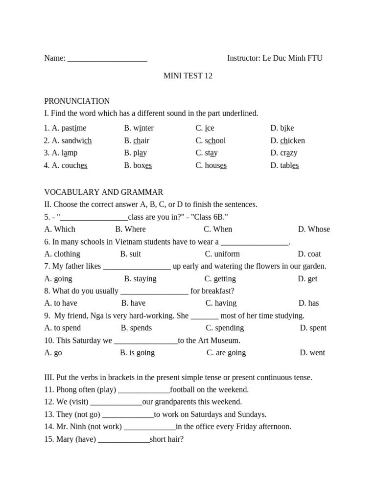 MINI TEST 12 | PDF | Syntax | Grammar