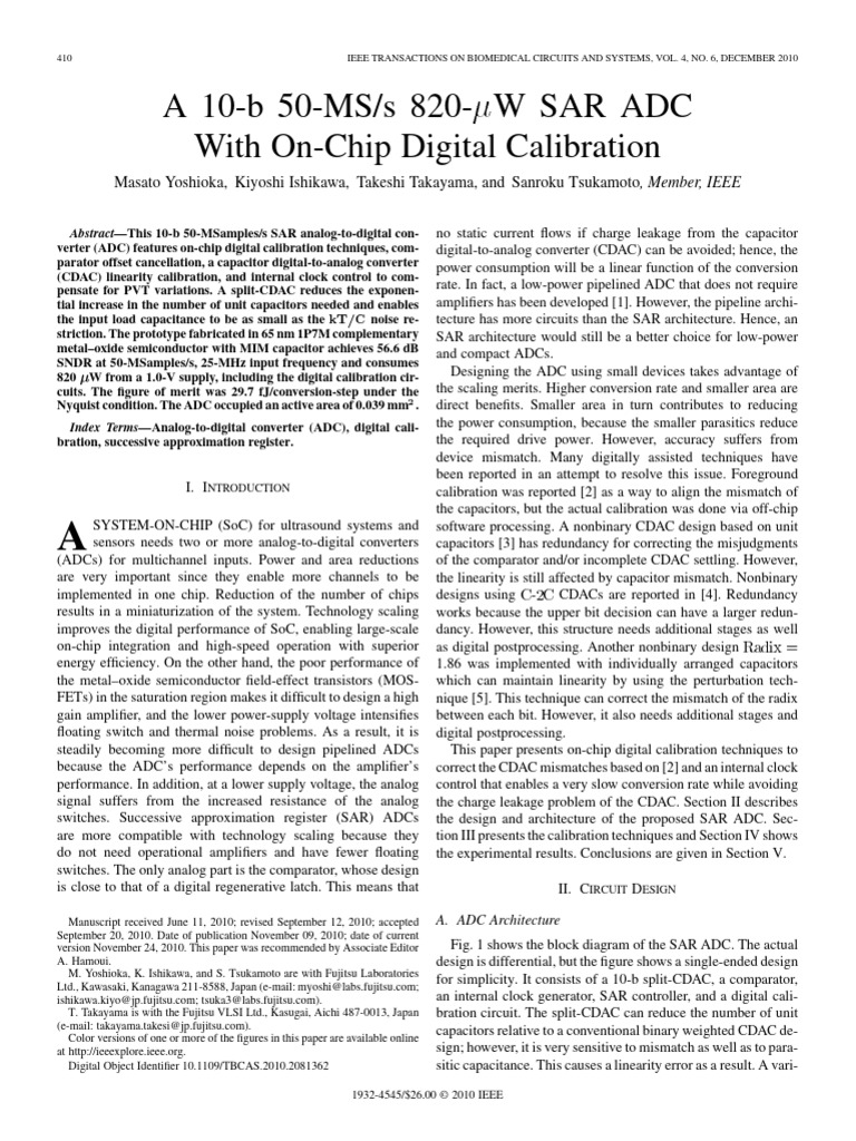 10-bit SAR ADC with Digital Calibration | PDF | Analog To Digital ...