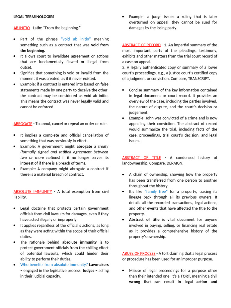 Legal Terminologies A B Pdf Affidavit Lawsuit