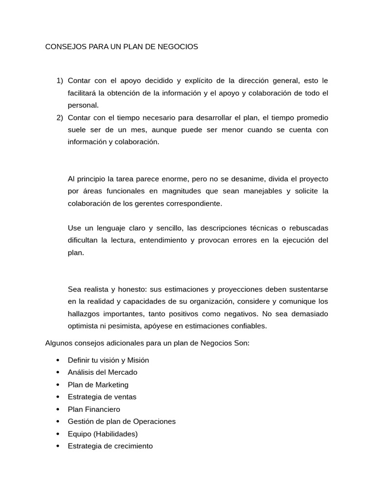 Consejos para Un Plan de Negocios | PDF