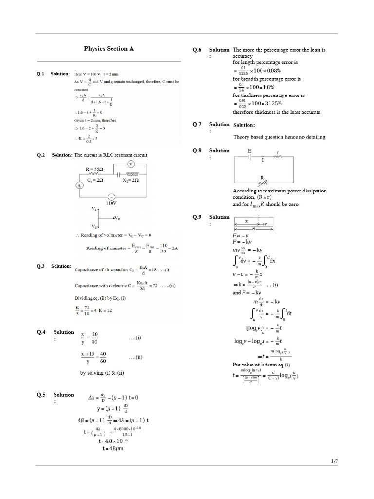 Full Test 2 Solution PDF | PDF | Force | Acceleration