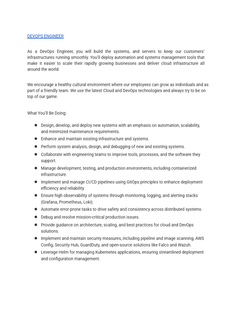 _DevOps Engineer - JD - [ 2025 ] | PDF | Cloud Computing | Computing