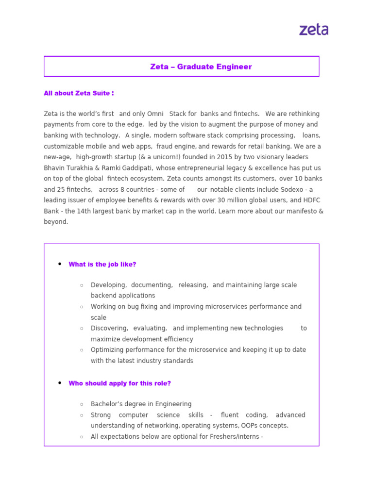 Zeta Graduate Engineer Role Overview | PDF | Computing