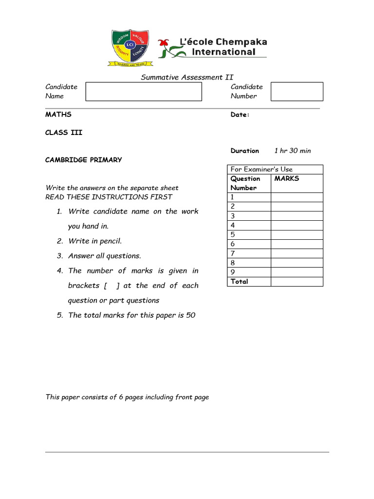 Grade 3 MATHS QP 2 FINAL | PDF | Arithmetic | Mathematics