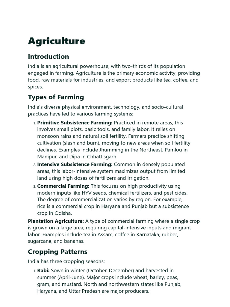 Overview of Indian Agriculture Systems | PDF | Agriculture | Intensive ...