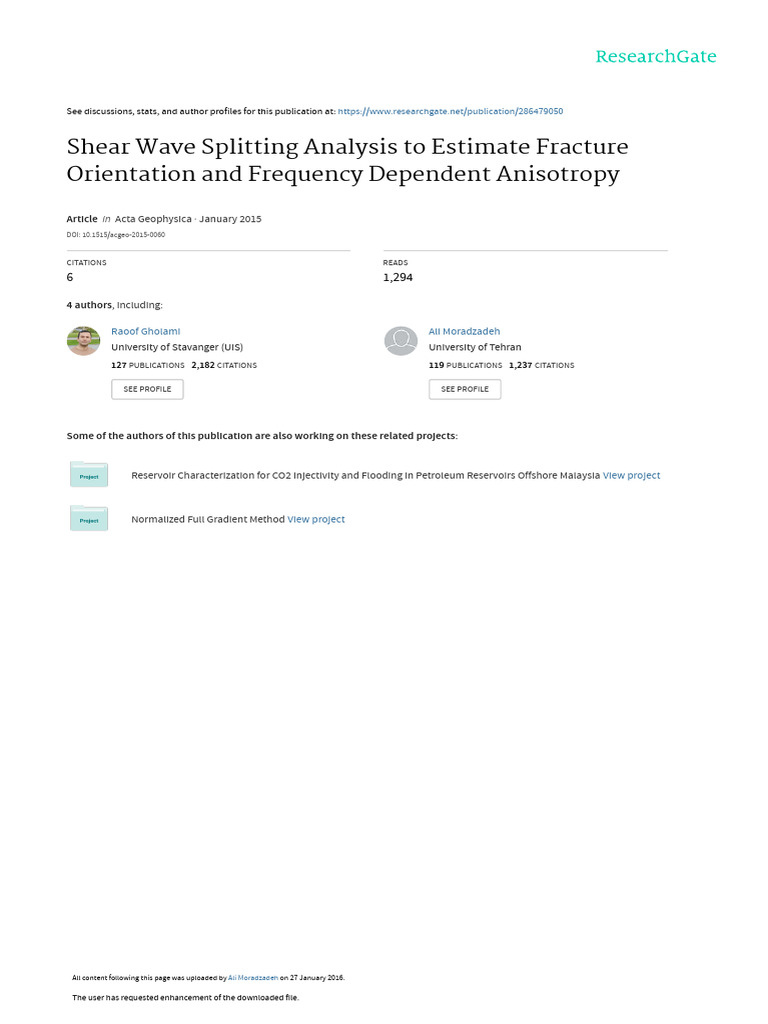 Shear Wave Splitting Analysis To Estimate Fracture | PDF | Polarization ...