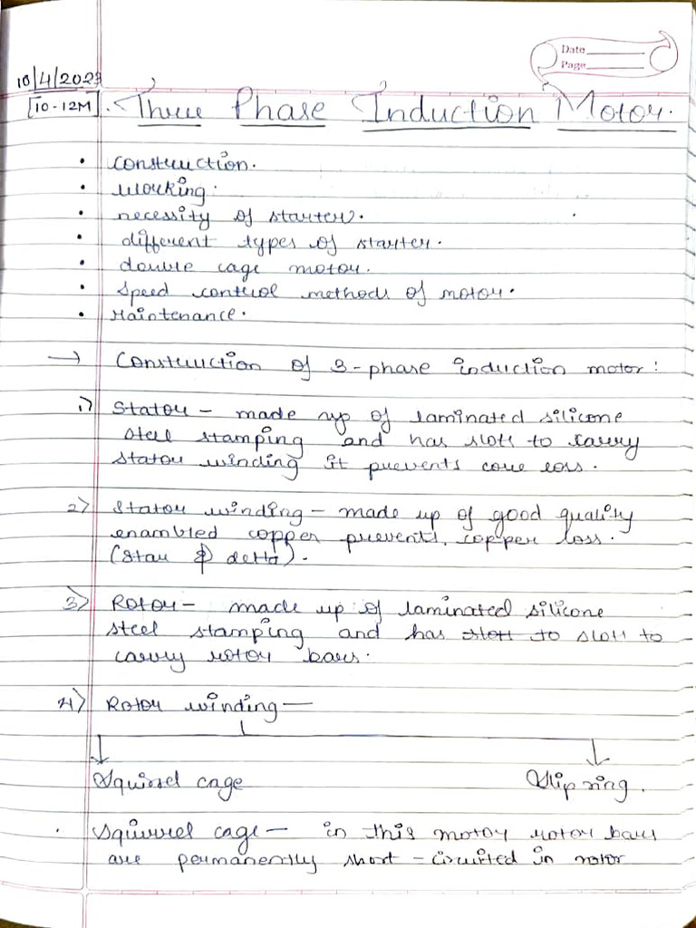 3 Phase Induction Motor Notes Class 12 | PDF