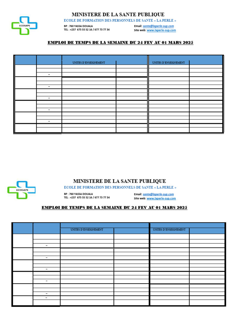Emploi du temps santé 24 fév - 1 mars 2025 | PDF | Médecine | Soins de ...