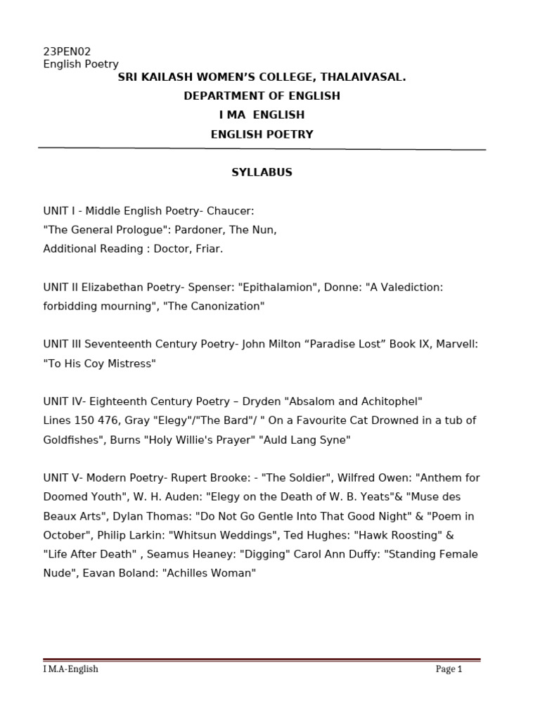 English Poetry Syllabus Overview | PDF | The Canterbury Tales