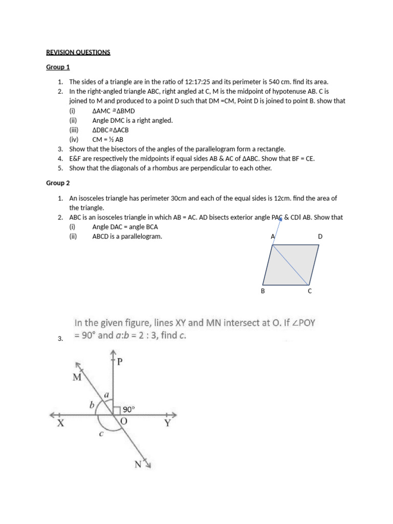 Geometry Revision Questions and Solutions | PDF