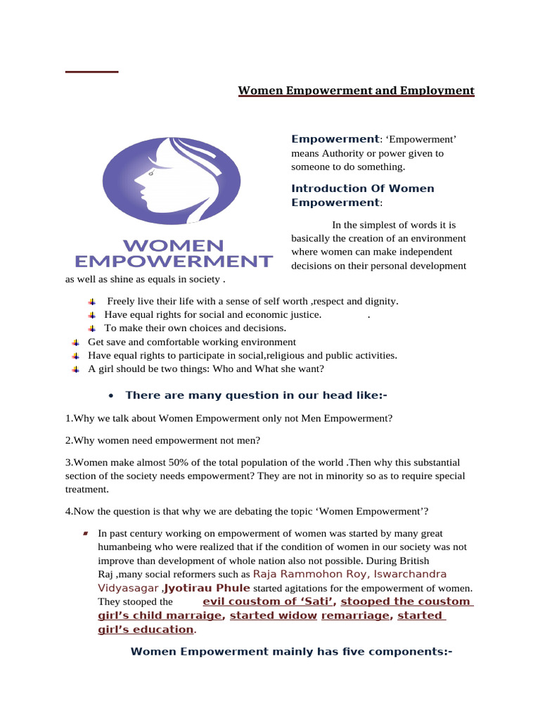 Women Empowerment and Employment Overview | PDF | Woman | Sexual Assault