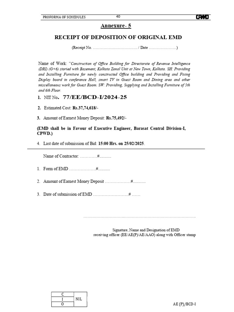 EMD Receipt for DRI Office Construction | PDF