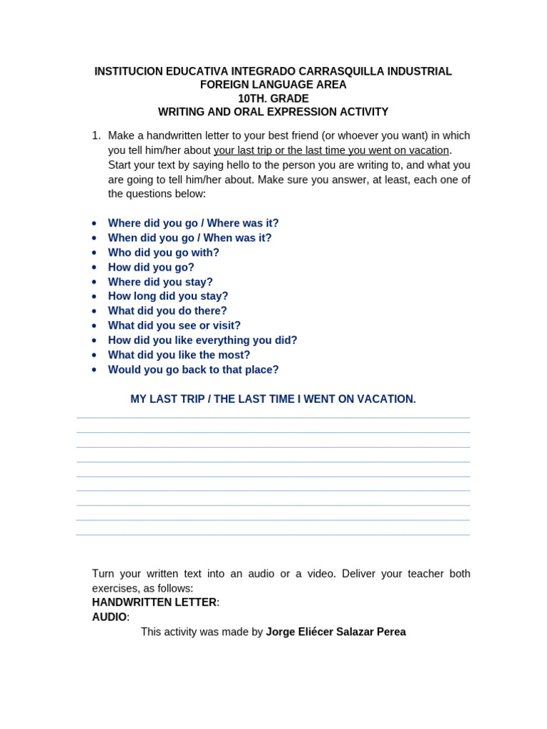 Writing and Oral Expression Exercises | PDF