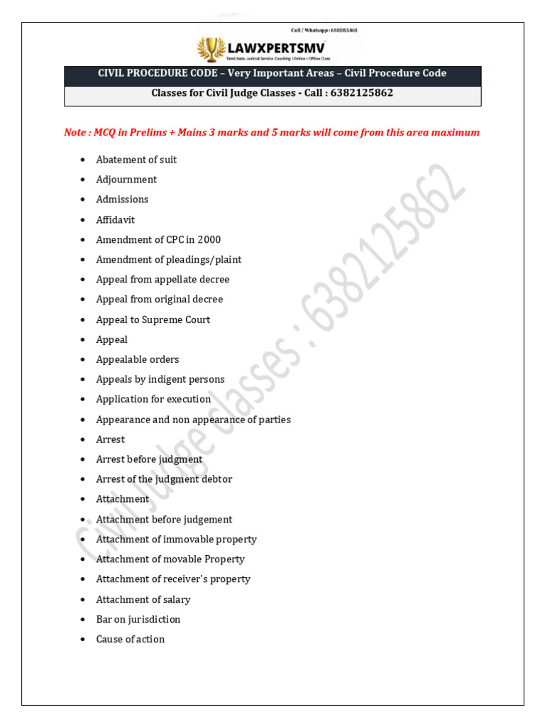 Key Topics in Civil Procedure Code | PDF | Lawsuit | Judgment (Law)