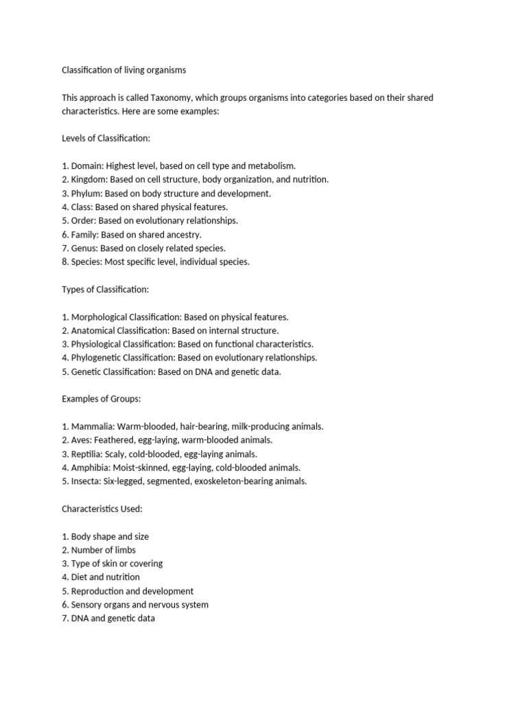 ADDENDUM of BIO 101 NOTE - Classification of Living Organisms - DR ...
