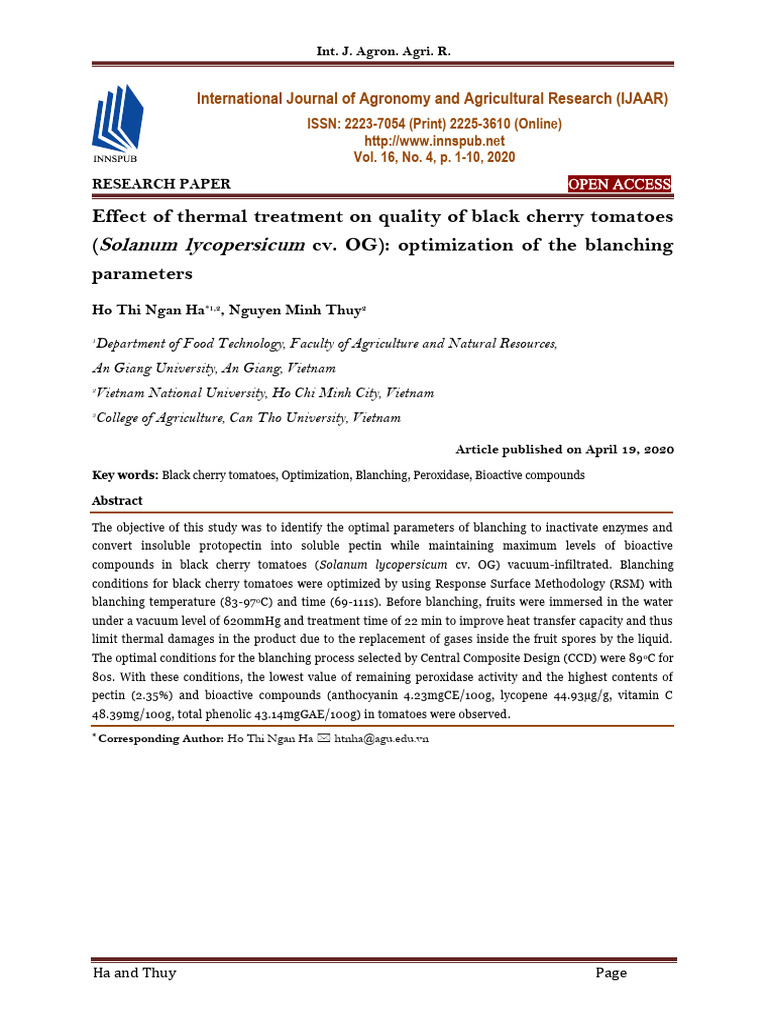 Effect of Thermal Treatment On Quality of Black Cherry Tomatoes ...