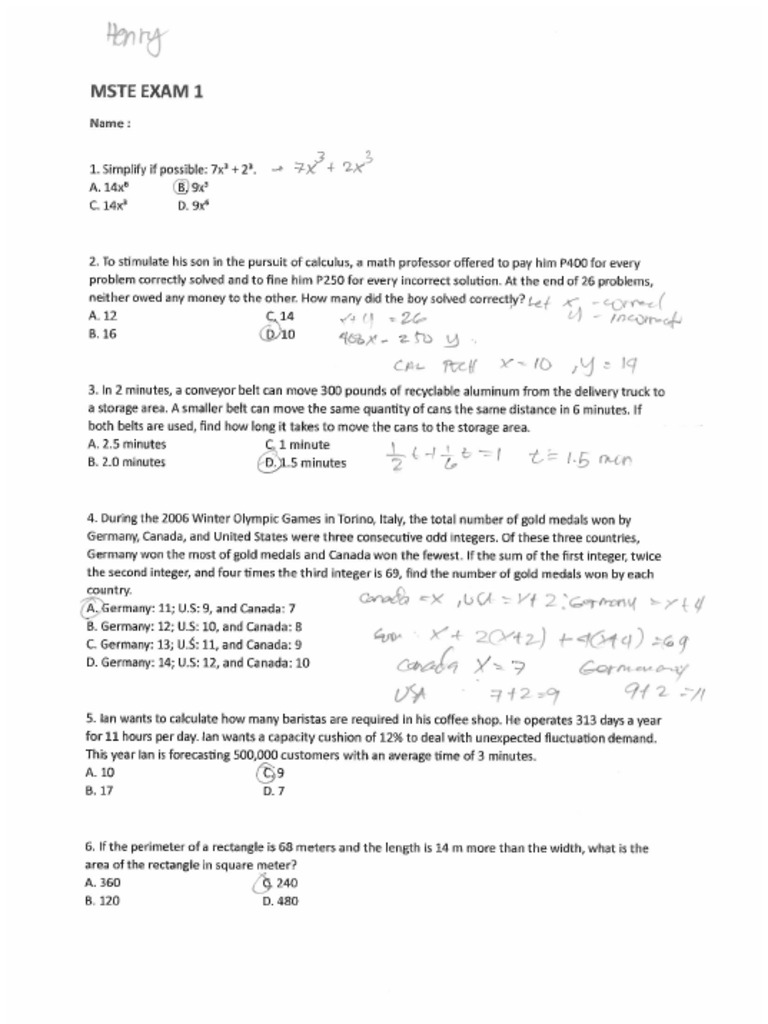 Mste - Exam 1 - Ans. | PDF