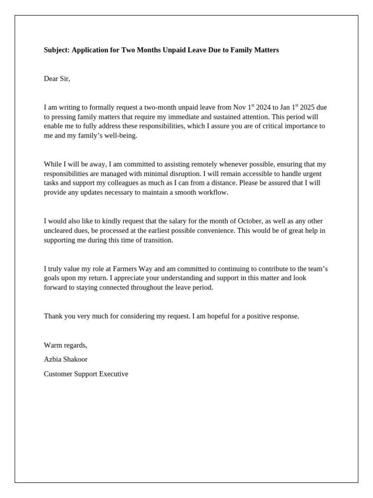 Request for Two-Month Unpaid Leave | PDF