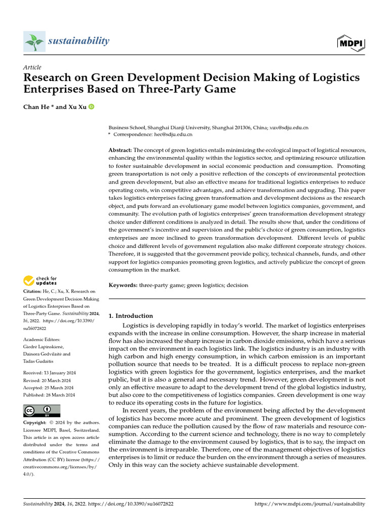 Sustainability 16 02822 | PDF | Logistics | Sustainability