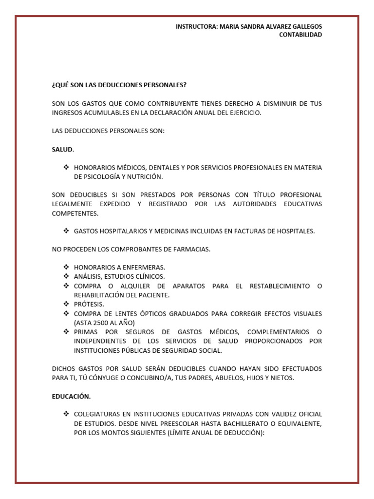Deducciones Personales | PDF | Impuestos | Contabilidad