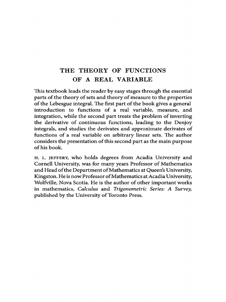 The Theory of Functions of a Real Variable Second Edition 9781487599966 ...
