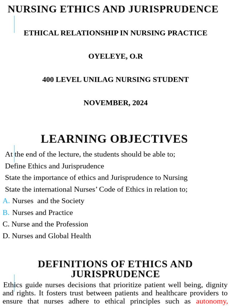 Nursing Ethics and Jurispudence | PDF | Nursing | Autonomy