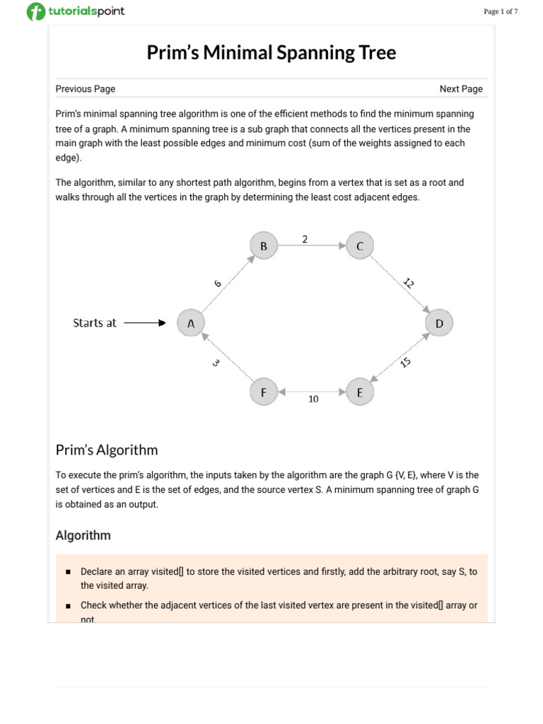 Prim’s Minimal Spanning Tree | PDF | Algorithms | Mathematical Relations