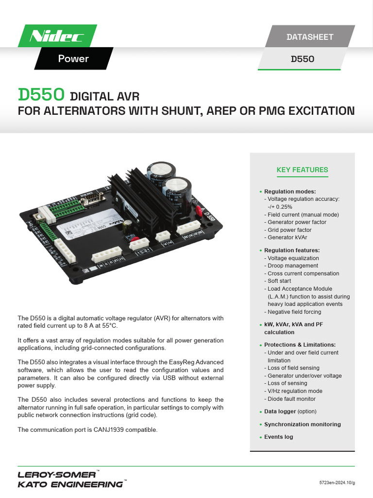 D550 Digital AVR for Alternators | PDF | Alternating Current ...