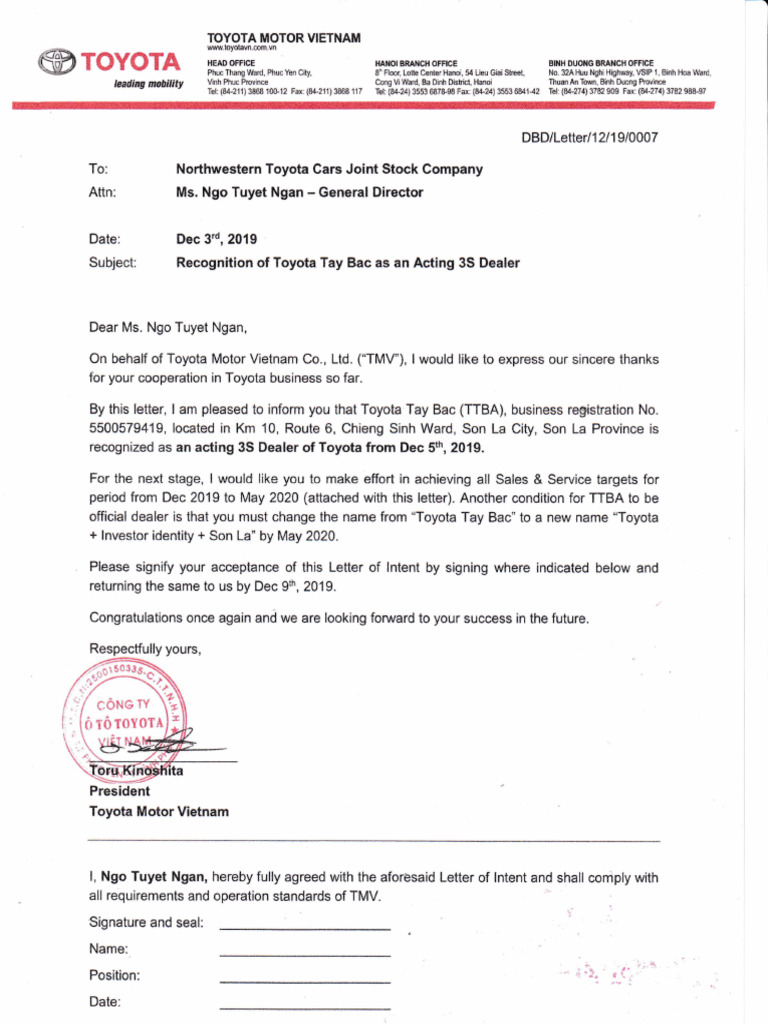 Toyota Tay Bac Dealer Recognition | PDF