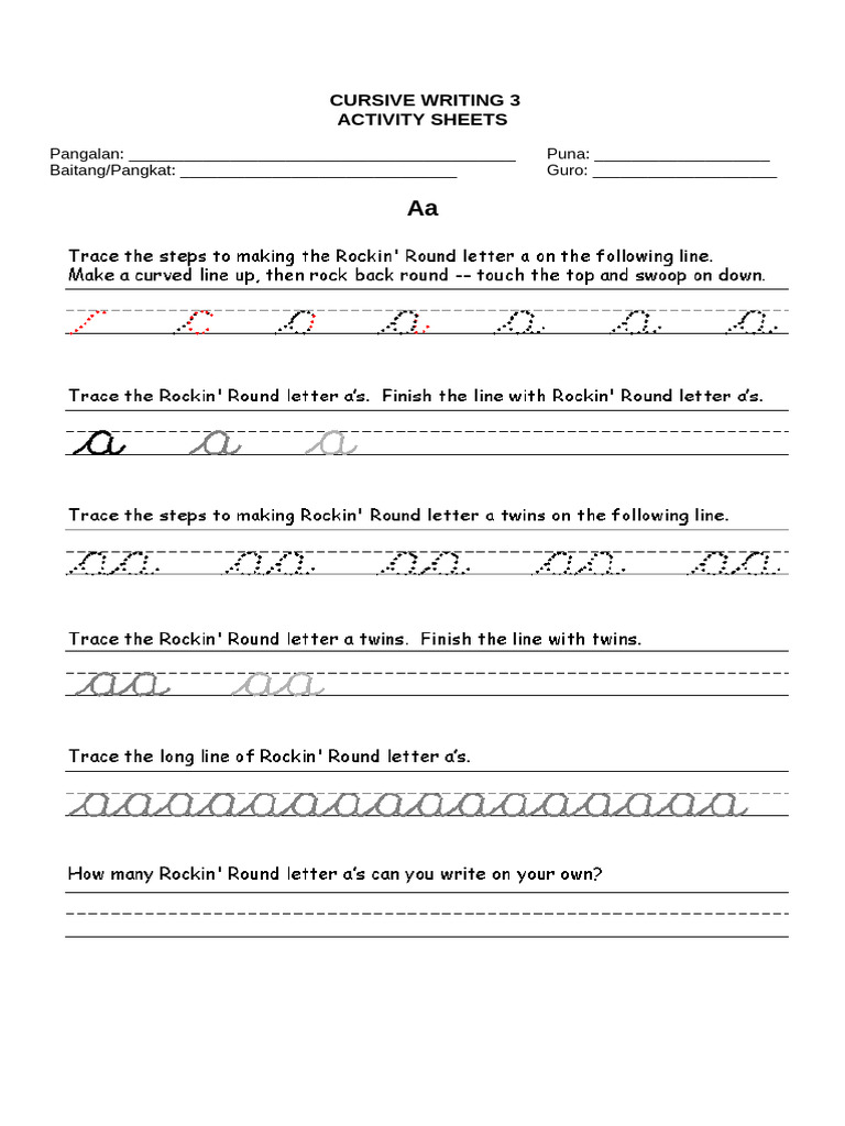 Cursive Writing Worksheets for Grade 3 | PDF